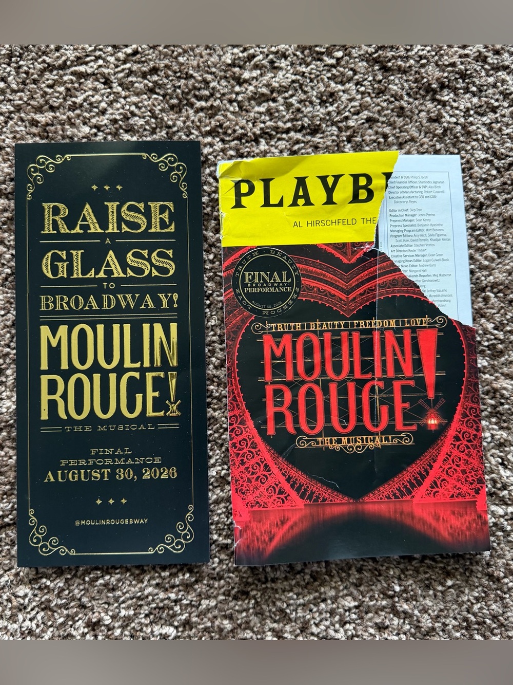 MOULIN ROUGE Final Broadway Performance PLAYBILL w STICKER! August 30, 2026